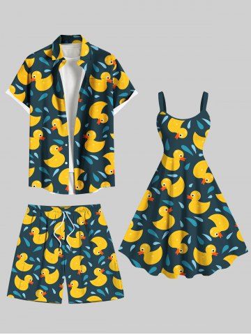 Cute Duck Drop Print Plus Size Matching Hawaii Beach Outfit For Couples - DEEP BLUE