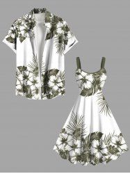 Hibiscus Flowers Tropical Leaf Print Plus Size Matching Hawaii Beach Outfit For Couples -  