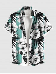Chemise hawaïenne grande taille à imprimé floral et feuilles tropicales pour homme - Vert XL