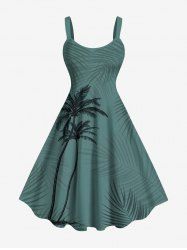 Robe débardeur hawaïenne grande taille à imprimé feuilles tropicales et cocotiers - Vert 6X