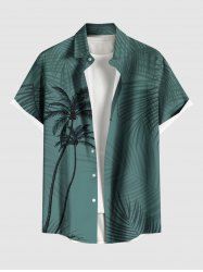 Plus Size Coconut Tree Tropical Leaf Print Buttons Pocket Hawaii Shirt For Men -  