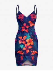 Plus Size Flowers Tropical Leaf Print Convertible Hawaii Beach Cover -  
