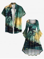 Coconut Tree Sea Map Print Plus Size Matching Hawaii Beach Outfit For Couples -  