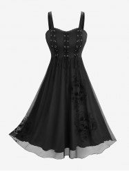 Robe débardeur à lacets et œillets en dentelle avec motif de roses et de crânes - Noir Graphite XXL