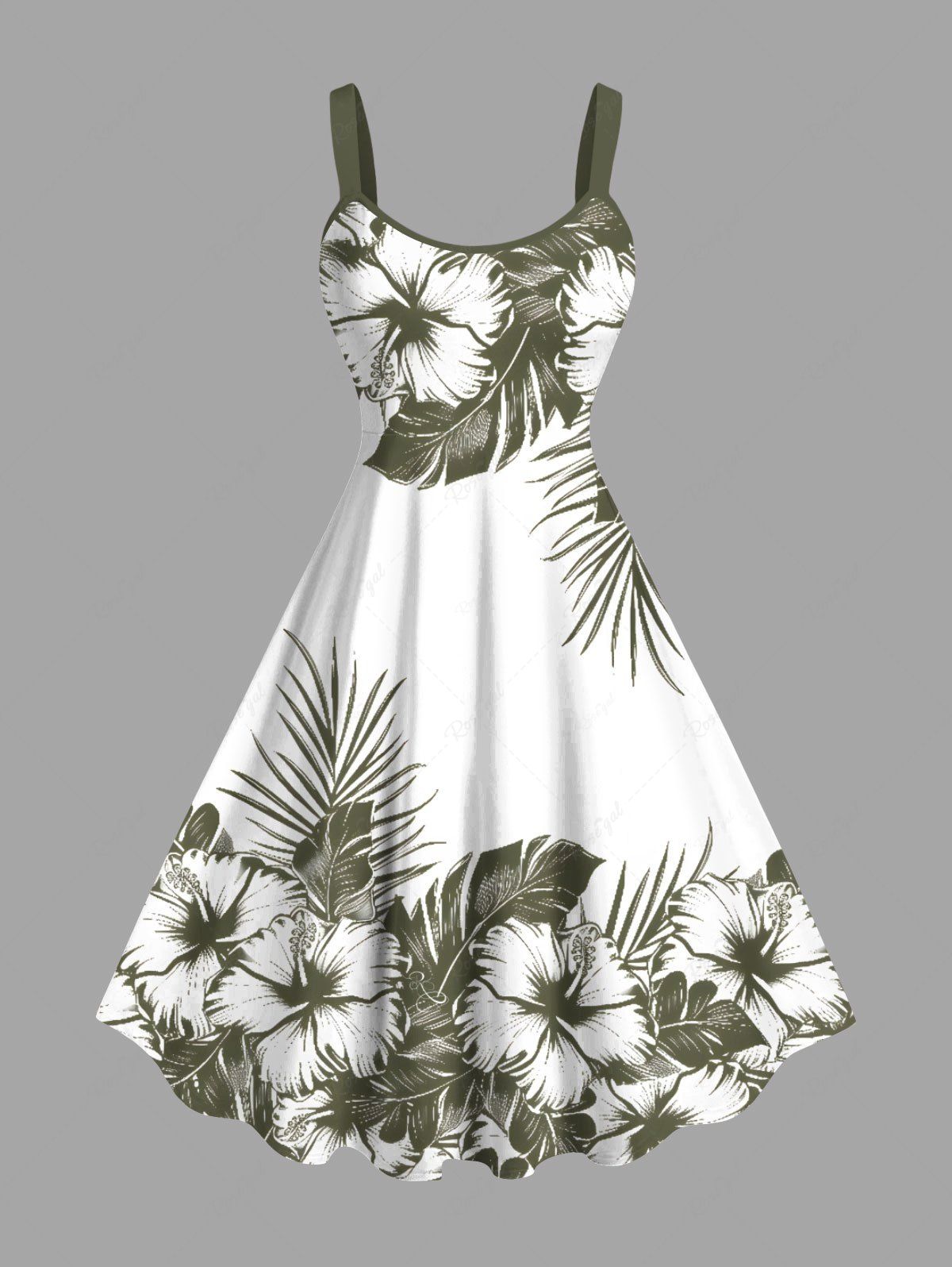 Robe débardeur hawaïenne grande taille à imprimé feuilles tropicales et fleurs d'hibiscus Blanc XXS