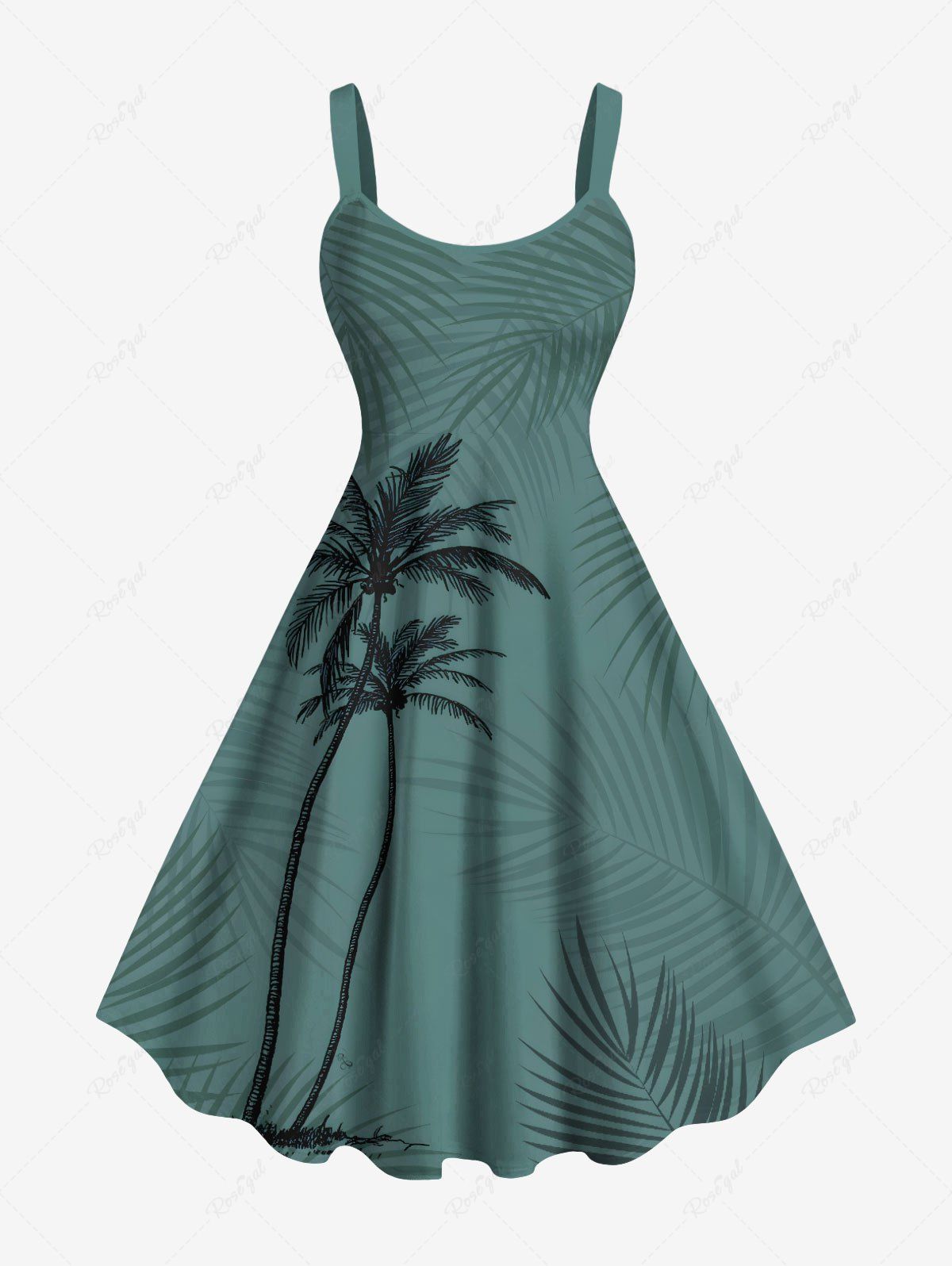Robe débardeur hawaïenne grande taille à imprimé feuilles tropicales et cocotiers Vert XXS
