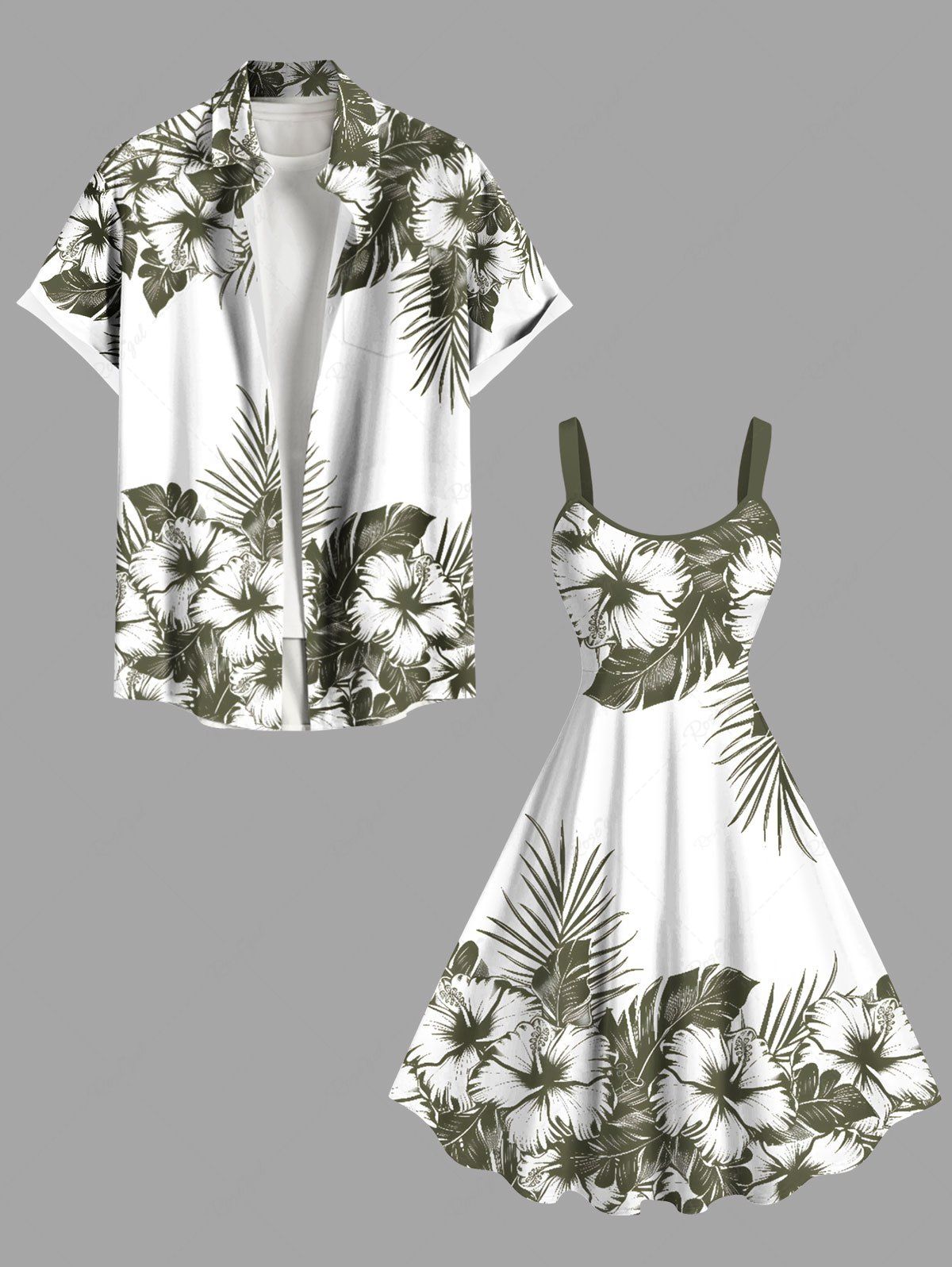 Shop Hibiscus Flowers Tropical Leaf Print Plus Size Matching Hawaii Beach Outfit For Couples  