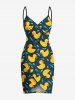 Tenue de plage hawaïenne assortie grande taille à imprimé goutte d'eau de canard pour couples - Noir 