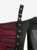 Cold Shoulder Ruched Sheer Mesh Top and Patchwork Ruffles Pockets Flare Pants Plus Size Outfit -  
