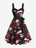 Halloween Skulls Rose Flower Leaf Print Plus Size Matching Outfit For Couples -  