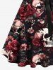 Halloween Skulls Rose Flower Leaf Print Plus Size Matching Outfit For Couples -  