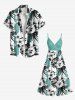 Flowers Tropical Leaf Print Plus Size Matching Hawaii Beach Outfit For Couples -  
