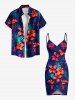 Plus Size Flowers Tropical Leaf Print Convertible Hawaii Beach Cover -  