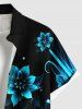 Chemise hawaïenne grande taille à imprimé floral et feuilles ombré, boutons et poches pour homme - Noir XL