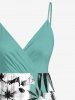 Plus Size Flowers Tropical Leaf Print Surplice Hawaii Cami Dress -  