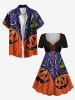 Plus Size Halloween Pumpkin Leaf Star Spider Web Print Cinched Dress -  