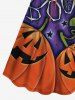 Plus Size Halloween Pumpkin Leaf Star Spider Web Print Cinched Dress -  