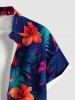 Chemise hawaïenne grande taille à imprimé floral et feuilles tropicales pour homme - Bleu Marine 5XL