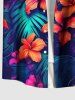 Chemise hawaïenne grande taille à imprimé floral et feuilles tropicales pour homme - Bleu Marine 5XL