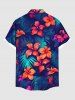 Chemise hawaïenne grande taille à imprimé floral et feuilles tropicales pour homme - Bleu Marine 5XL