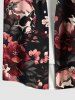 Plus Size Halloween Skulls Rose Flower Leaf Print Buttons Pocket Shirt For Men -  