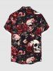 Plus Size Halloween Skulls Rose Flower Leaf Print Buttons Pocket Shirt For Men -  