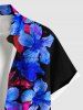 Plus Size Hibiscus Flowers Paint Splatter Print Buttons Pocket Hawaii Shirt For Men -  