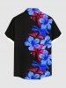 Plus Size Hibiscus Flowers Paint Splatter Print Buttons Pocket Hawaii Shirt For Men -  