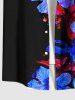 Plus Size Hibiscus Flowers Paint Splatter Print Buttons Pocket Hawaii Shirt For Men -  