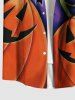Plus Size Halloween Pumpkin Leaf Star Spider Web Print Buttons Pocket Shirt For Men -  
