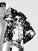 Plus Size Halloween Skulls Rose Flowers Print Buttons Pocket Shirt For Men -  