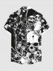 Plus Size Halloween Skulls Rose Flowers Print Buttons Pocket Shirt For Men -  