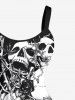 Plus Size Halloween Skulls Rose Flowers Print Tank Dress -  