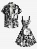 Plus Size Halloween Skulls Rose Flowers Print Tank Dress -  