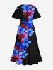 Plus Size Hibiscus Flowers Paint Splatter Print Split Hawaii Midi Dress -  