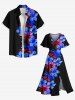 Plus Size Hibiscus Flowers Paint Splatter Print Split Hawaii Midi Dress -  