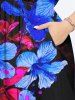 Plus Size Hibiscus Flowers Paint Splatter Print Split Hawaii Midi Dress -  