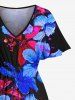Plus Size Hibiscus Flowers Paint Splatter Print Split Hawaii Midi Dress -  