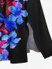 Robe mi-longue hawaïenne fendue à imprimé éclaboussures de peinture et fleurs d'hibiscus grande taille - Noir 6X