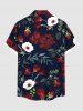 Plus Size Flower Leaf Branch Print Hawaii Button Pocket Shirt For Men -  