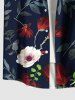 Plus Size Flower Leaf Branch Print Hawaii Button Pocket Shirt For Men -  