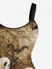 Plus Size Skull Pumpkin Spider Web Cat Ghost Bat Distressed Newspaper Print Halloween A Line Tank Dress -  