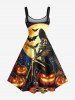 Robe trapèze grande taille à imprimé citrouille, squelette, sorcier, chauve-souris, lune et galaxie pour Halloween - Noir XXS
