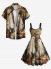 Robe trapèze grande taille à imprimé journal vieilli, motif tête de mort, citrouille, toile d'araignée, chat, fantôme, chauve-souris, Halloween - Brun 4X