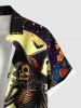 Chemise grande taille à imprimé citrouille, squelette, sorcier, chauve-souris, lune, galaxie, Halloween, boutonnée et poche pour homme - Noir XL