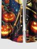 Chemise grande taille à imprimé citrouille, squelette, sorcier, chauve-souris, lune, galaxie, Halloween, boutonnée et poche pour homme - Noir XL
