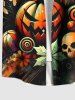Plus Size Striped Skull Pumpkin Bat Maple Leaf Print Halloween Button Pocket Shirt For Men -  