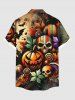 Plus Size Striped Skull Pumpkin Bat Maple Leaf Print Halloween Button Pocket Shirt For Men -  