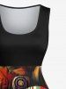 Plus Size Striped Skull Pumpkin Bat Maple Leaf Print Halloween 1950s Vintage Swing A Line Dress -  