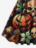 Plus Size Striped Skull Pumpkin Bat Maple Leaf Print Halloween 1950s Vintage Swing A Line Dress -  